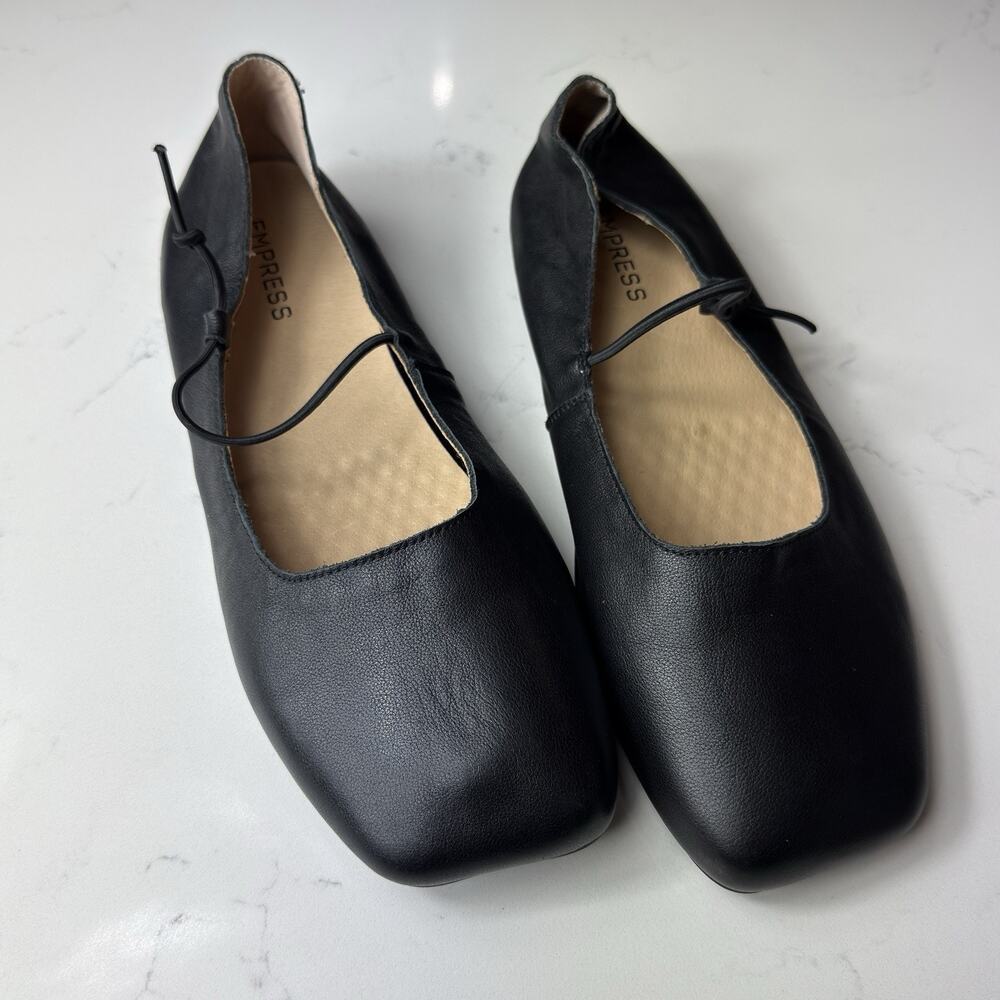 Empress Womens Black Leather Square Toe Mary Jane Ballet Flats Size 43 (11.5-12)